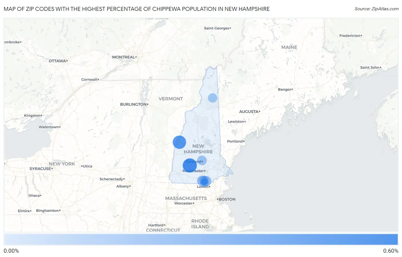 Zip Codes with the Highest Percentage of Chippewa Population in New Hampshire Map