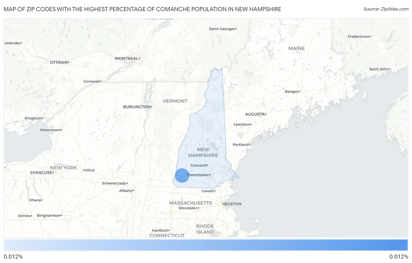 Zip Codes with the Highest Percentage of Comanche Population in New Hampshire Map