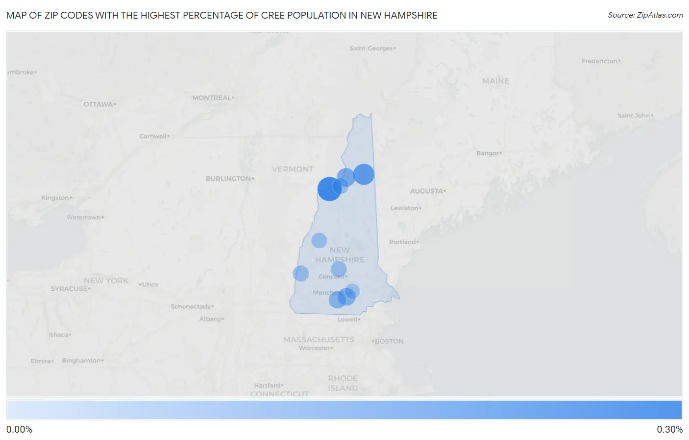 Zip Codes with the Highest Percentage of Cree Population in New Hampshire Map