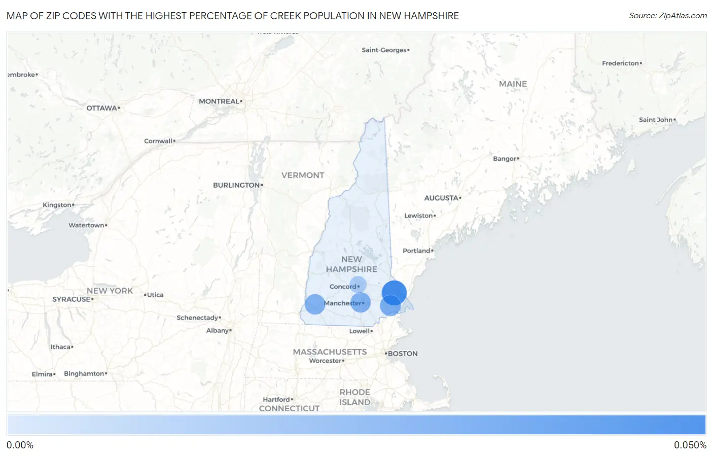 Zip Codes with the Highest Percentage of Creek Population in New Hampshire Map