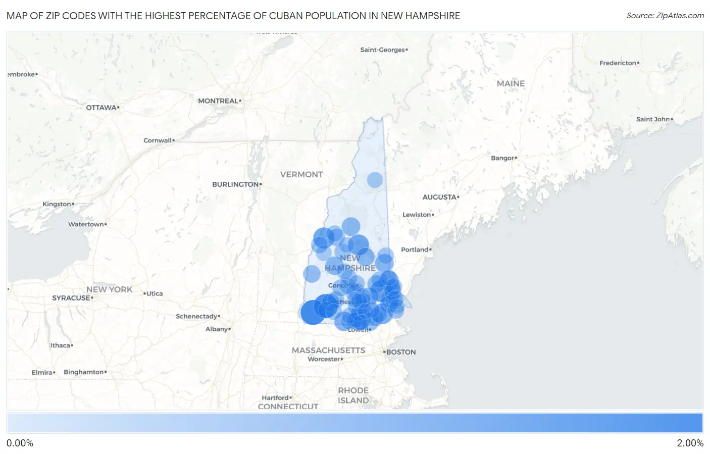 Zip Codes with the Highest Percentage of Cuban Population in New Hampshire Map