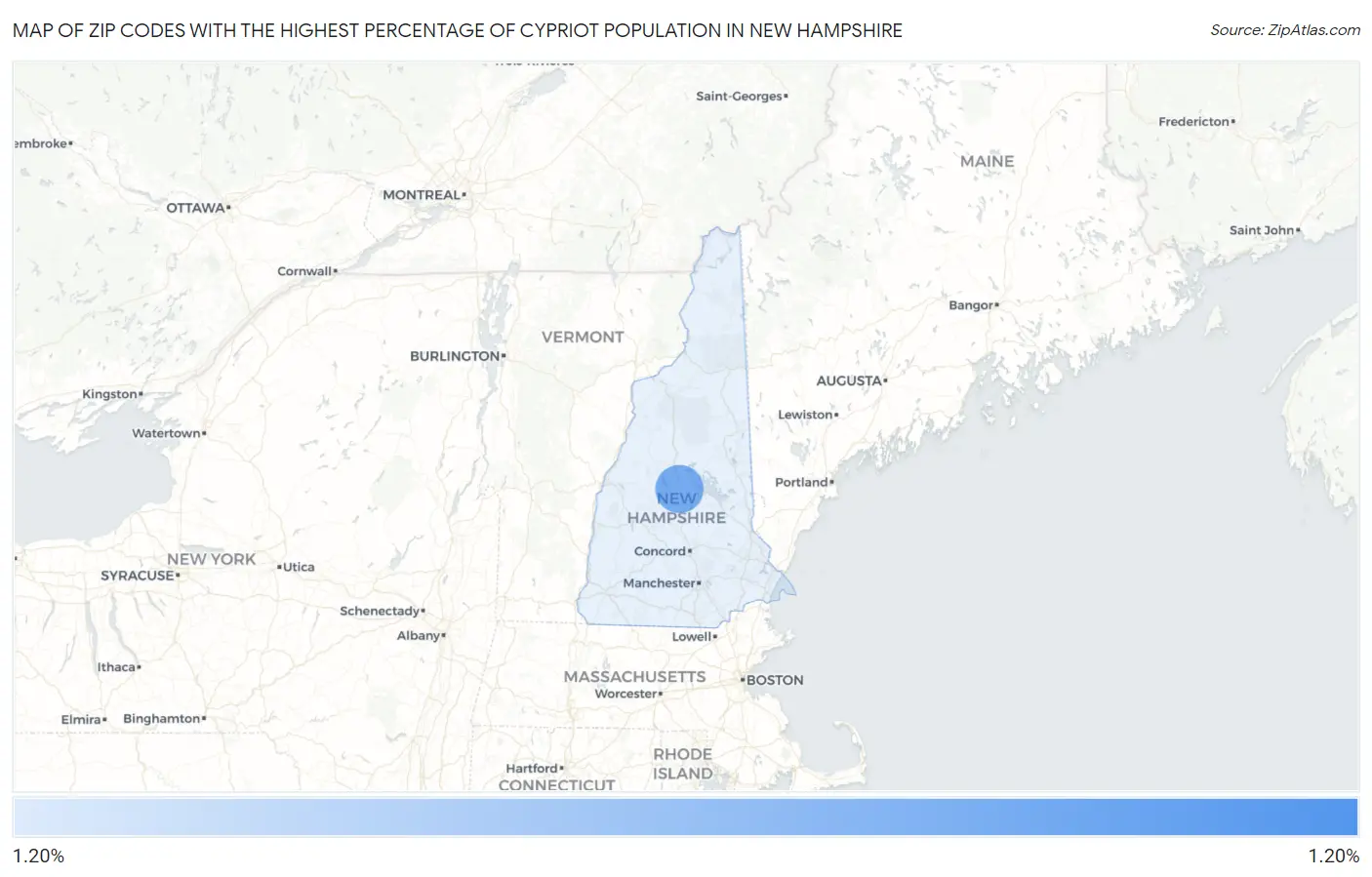 Zip Codes with the Highest Percentage of Cypriot Population in New Hampshire Map