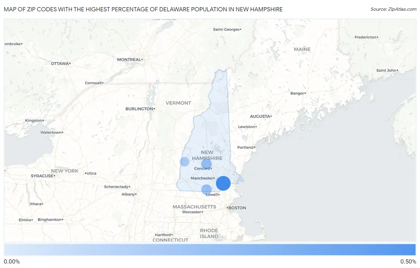 Zip Codes with the Highest Percentage of Delaware Population in New Hampshire Map