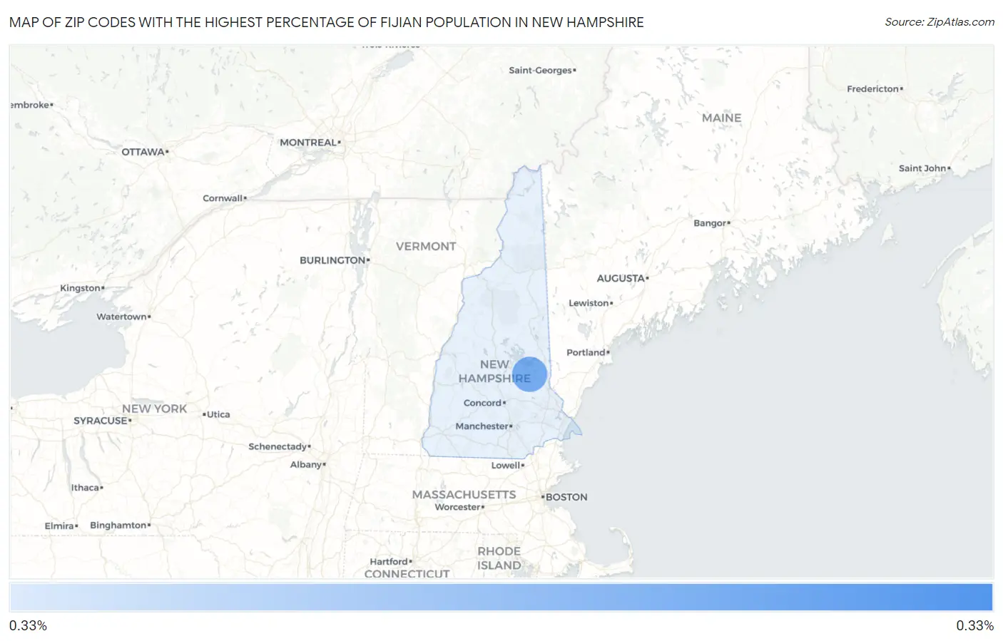 Zip Codes with the Highest Percentage of Fijian Population in New Hampshire Map