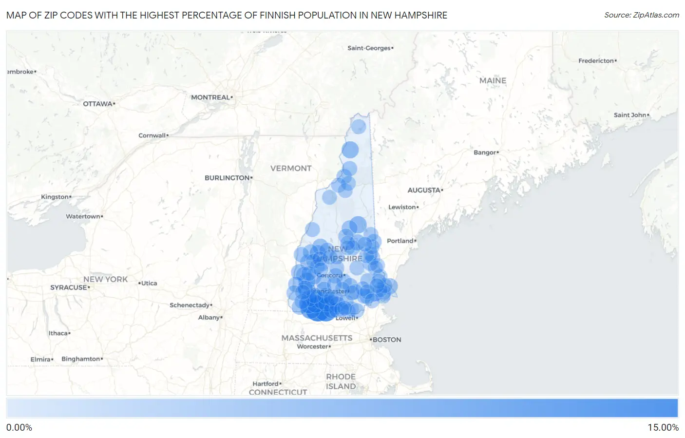 Zip Codes with the Highest Percentage of Finnish Population in New Hampshire Map