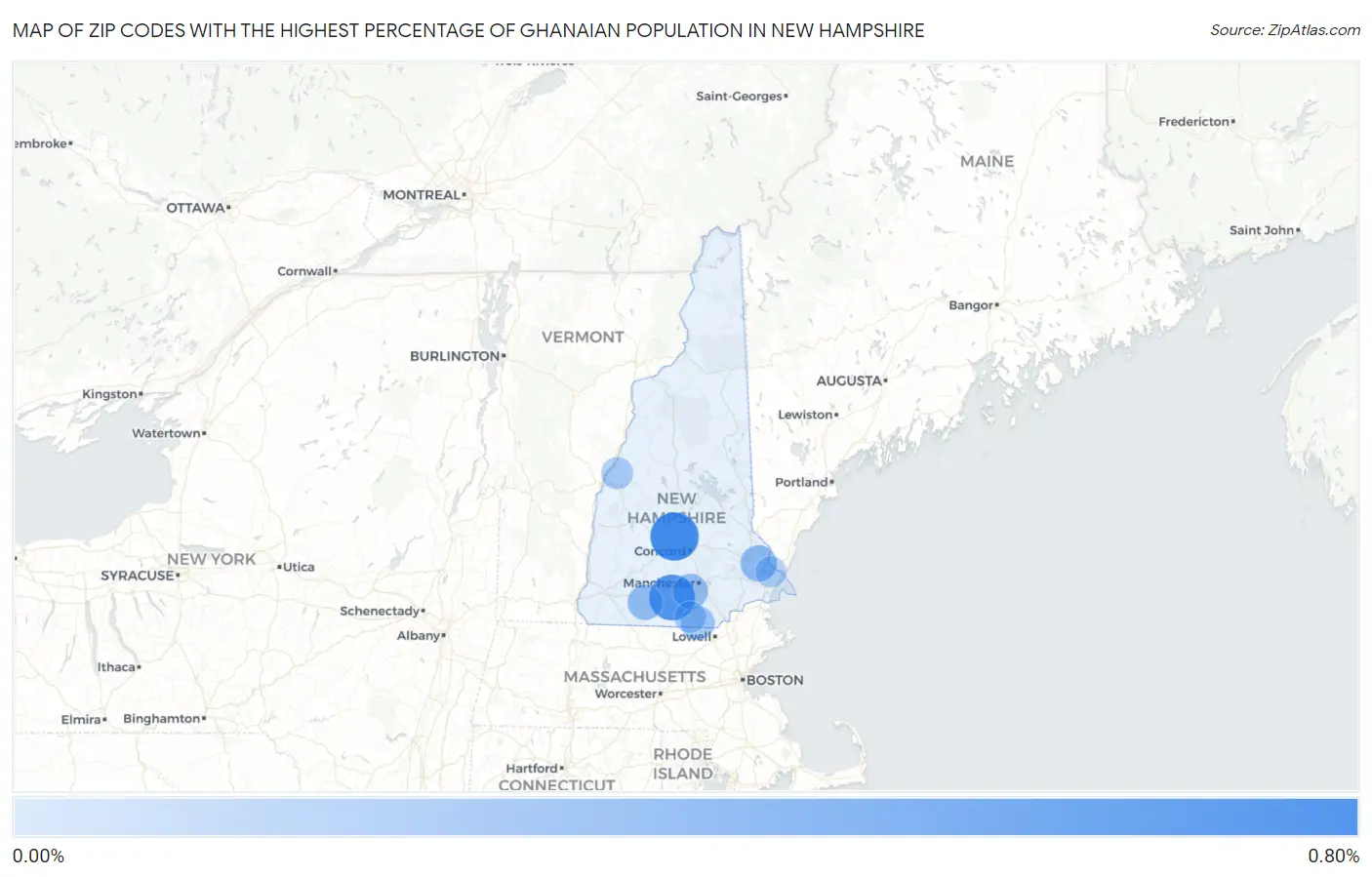 Zip Codes with the Highest Percentage of Ghanaian Population in New Hampshire Map