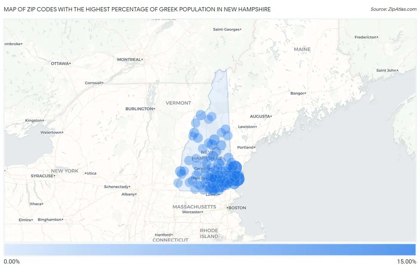Zip Codes with the Highest Percentage of Greek Population in New Hampshire Map