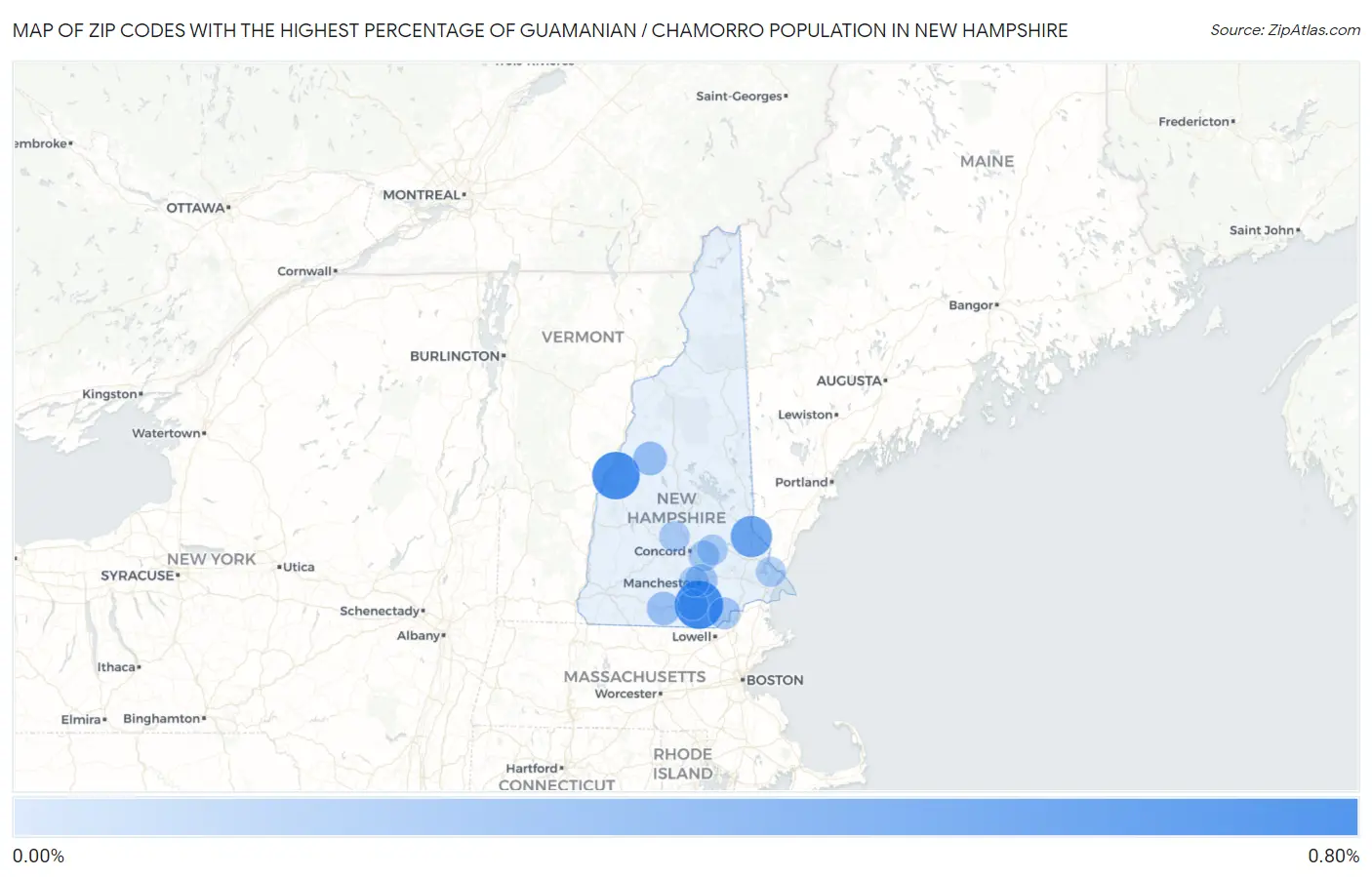 Zip Codes with the Highest Percentage of Guamanian / Chamorro Population in New Hampshire Map