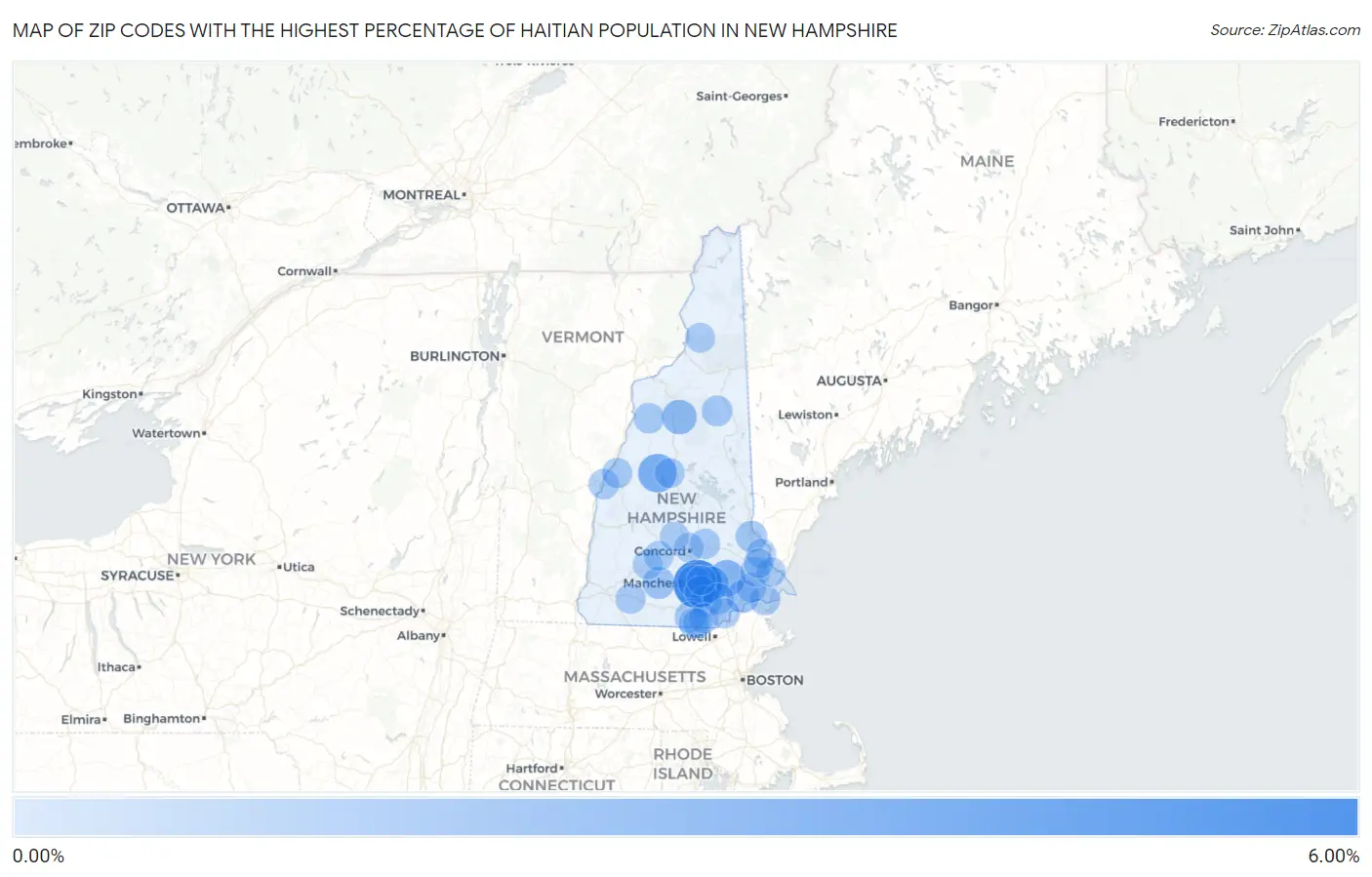 Zip Codes with the Highest Percentage of Haitian Population in New Hampshire Map