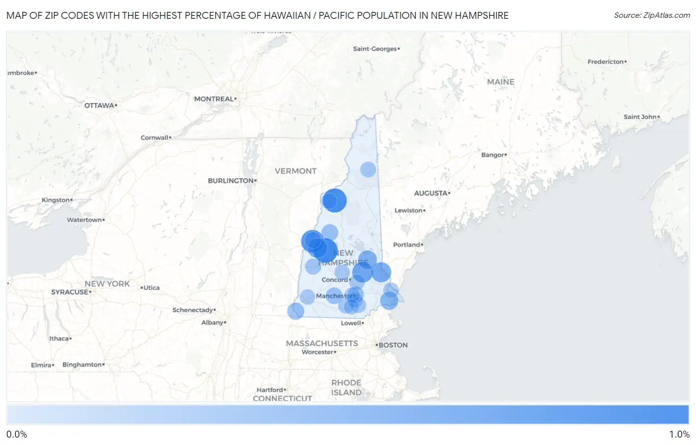 Zip Codes with the Highest Percentage of Hawaiian / Pacific Population in New Hampshire Map
