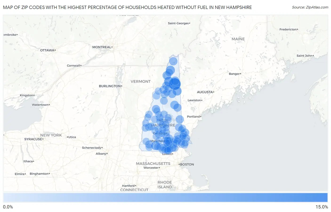 Zip Codes with the Highest Percentage of Households Heated without Fuel in New Hampshire Map