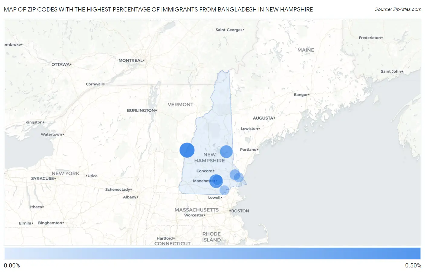 Zip Codes with the Highest Percentage of Immigrants from Bangladesh in New Hampshire Map