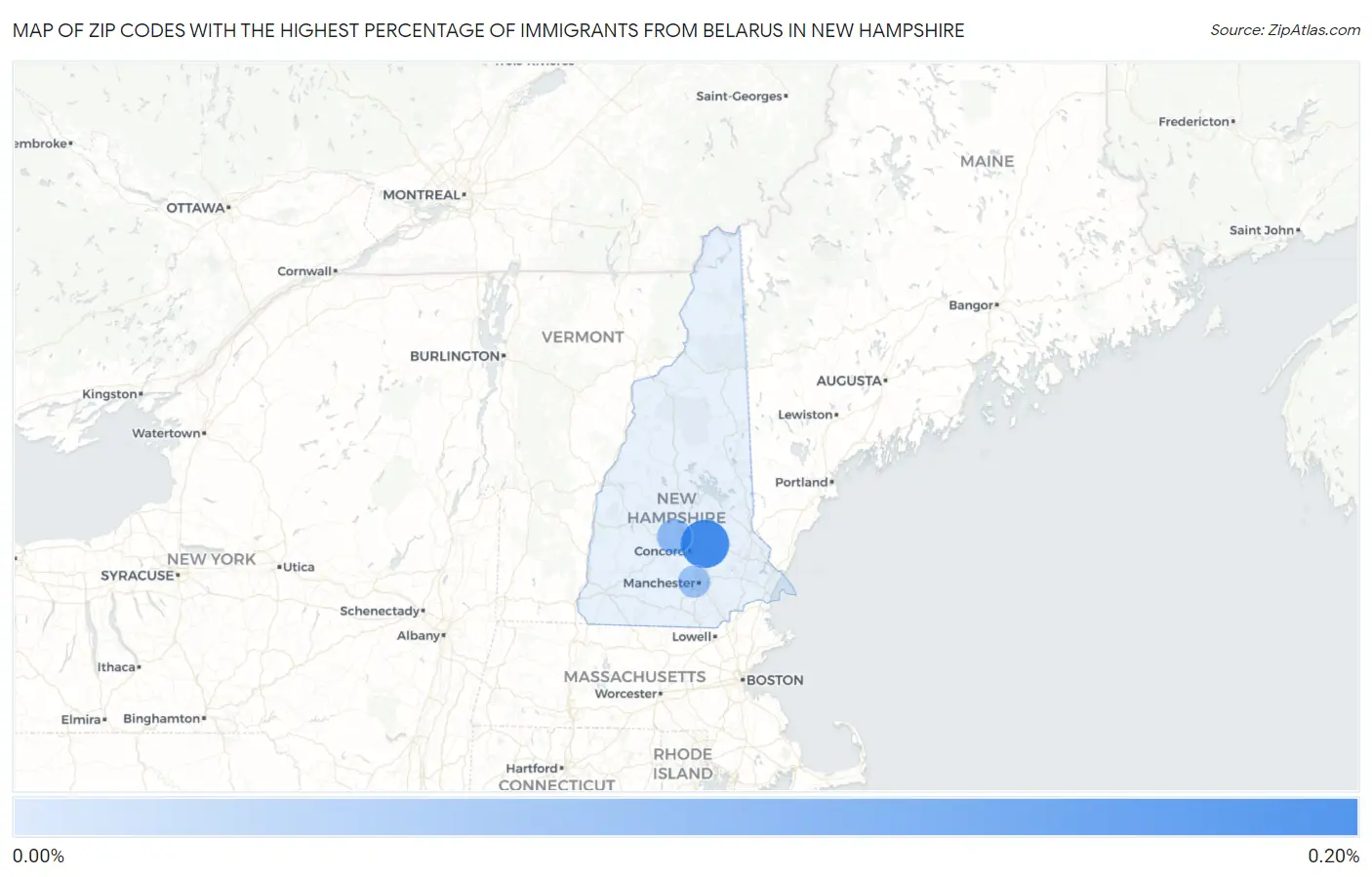 Zip Codes with the Highest Percentage of Immigrants from Belarus in New Hampshire Map