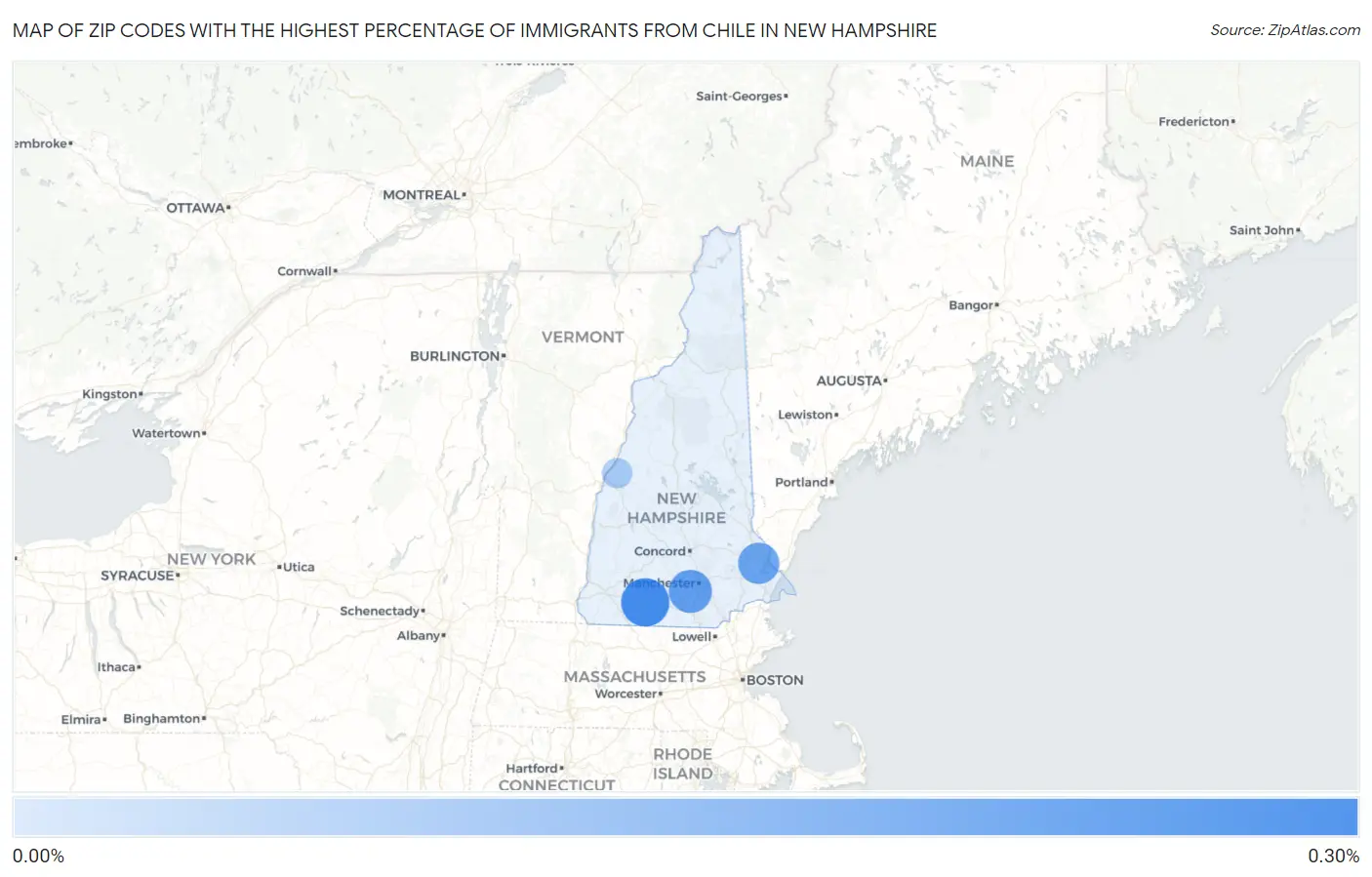 Zip Codes with the Highest Percentage of Immigrants from Chile in New Hampshire Map