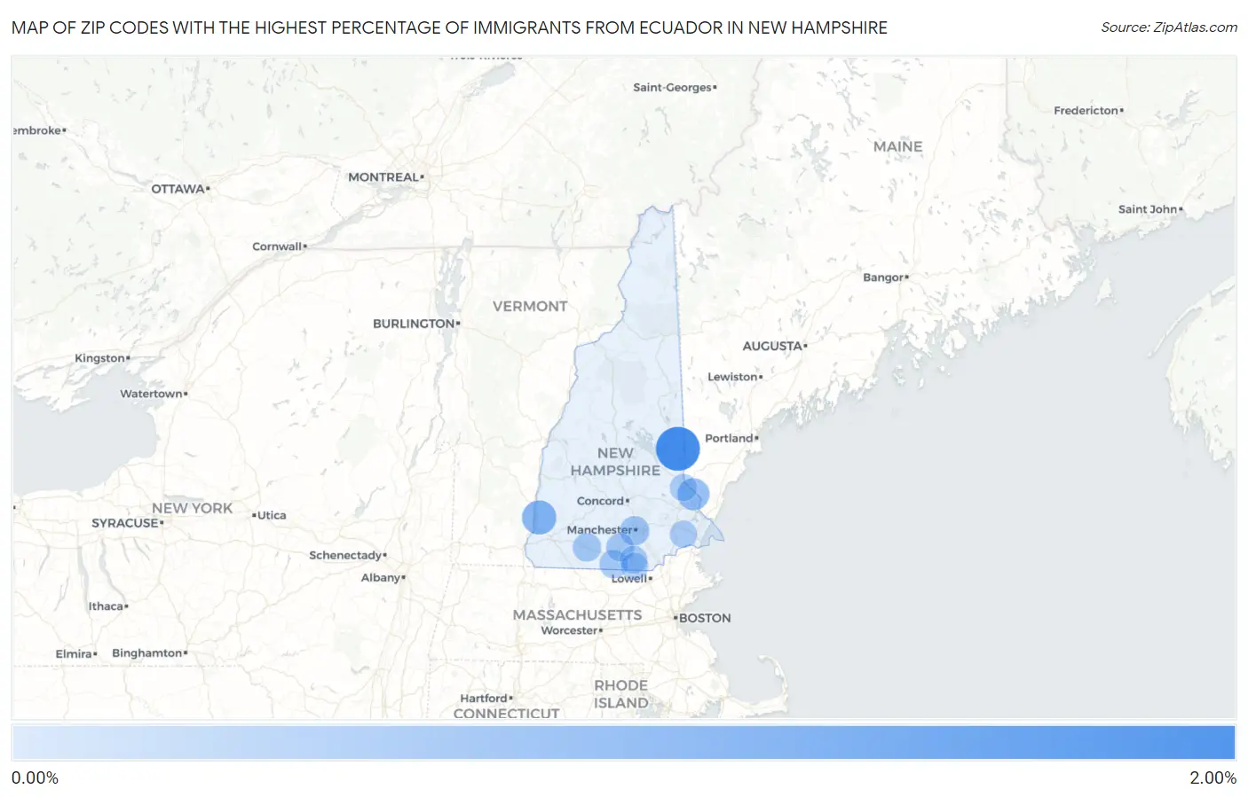 Zip Codes with the Highest Percentage of Immigrants from Ecuador in New Hampshire Map