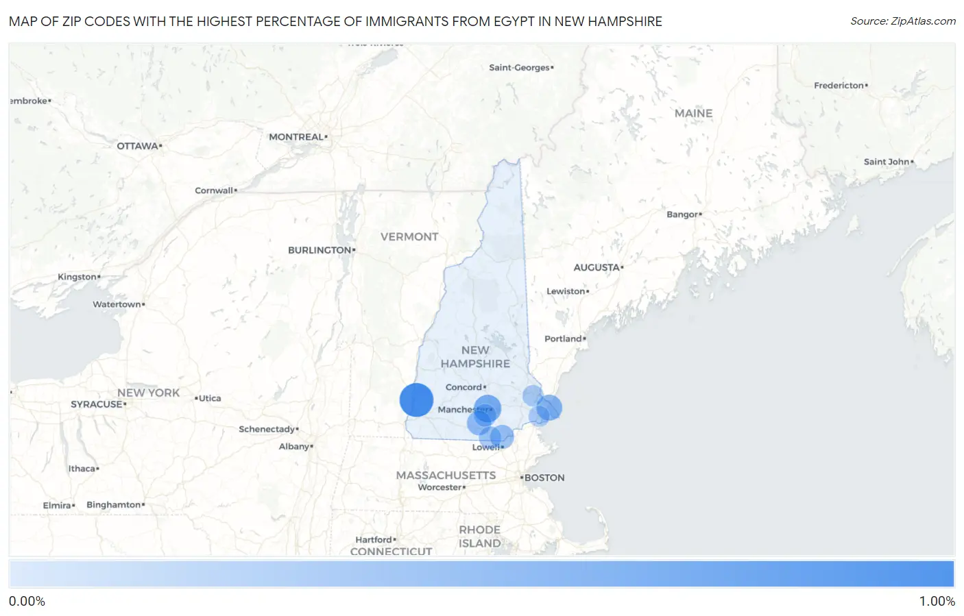 Zip Codes with the Highest Percentage of Immigrants from Egypt in New Hampshire Map