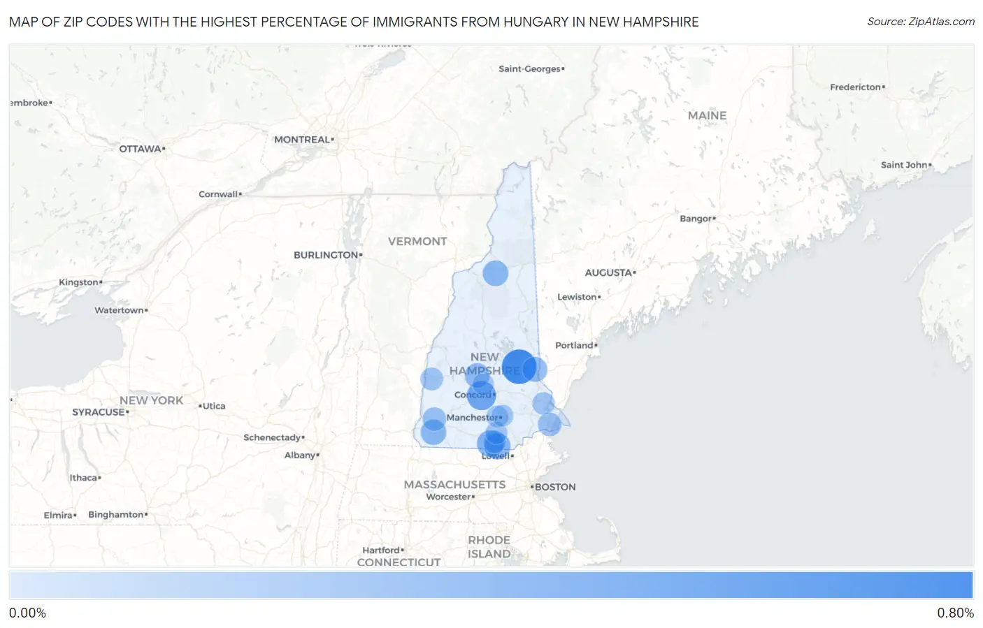 Zip Codes with the Highest Percentage of Immigrants from Hungary in New Hampshire Map