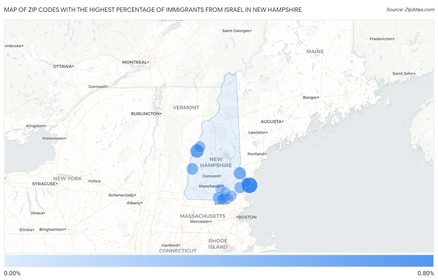 Zip Codes with the Highest Percentage of Immigrants from Israel in New Hampshire Map