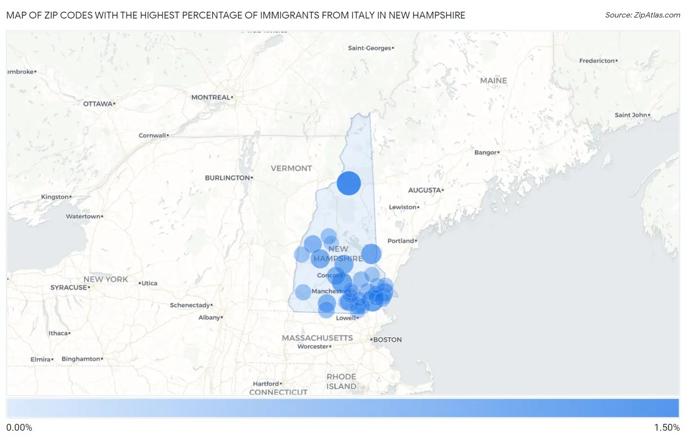Zip Codes with the Highest Percentage of Immigrants from Italy in New Hampshire Map