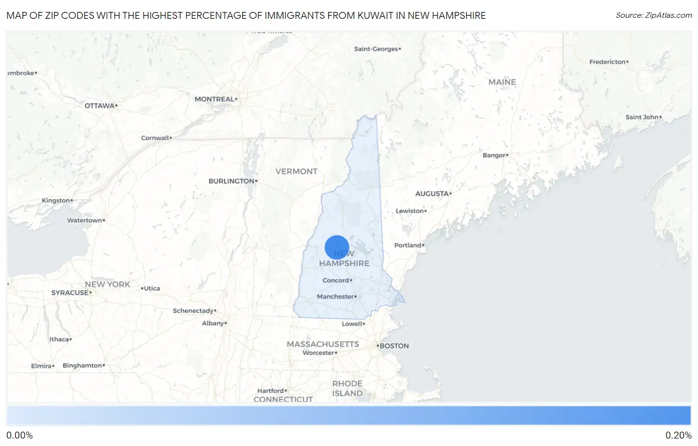 Zip Codes with the Highest Percentage of Immigrants from Kuwait in New Hampshire Map