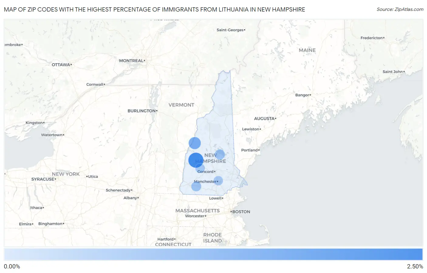 Zip Codes with the Highest Percentage of Immigrants from Lithuania in New Hampshire Map