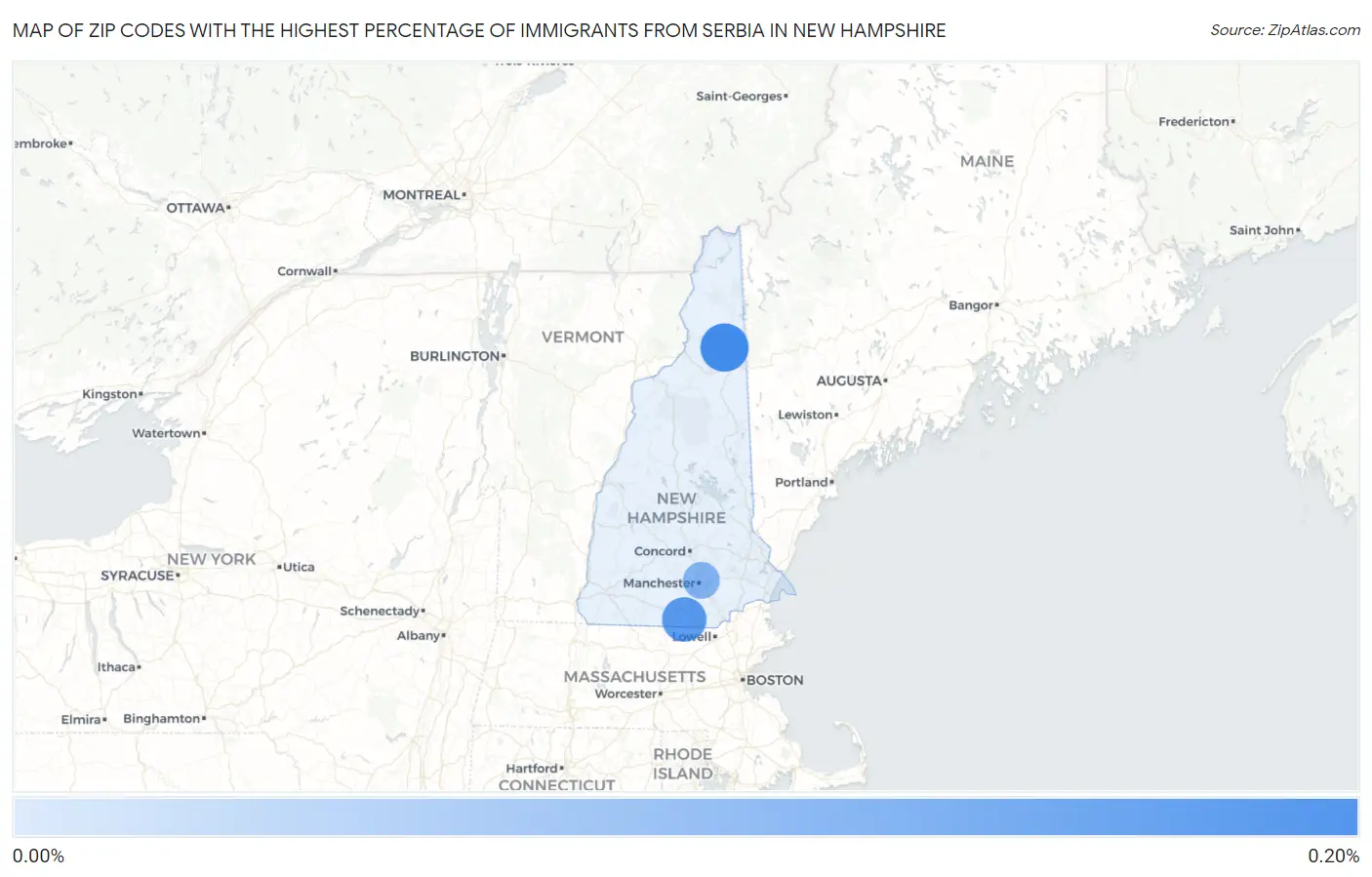 Zip Codes with the Highest Percentage of Immigrants from Serbia in New Hampshire Map