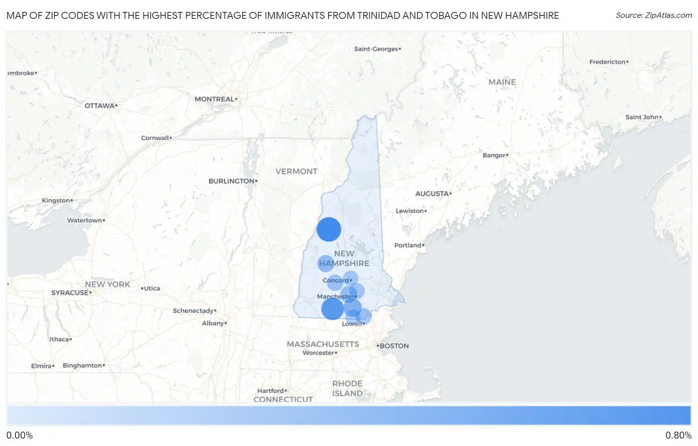 Zip Codes with the Highest Percentage of Immigrants from Trinidad and Tobago in New Hampshire Map