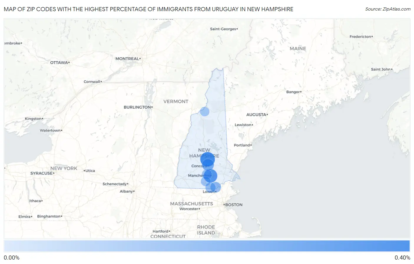 Zip Codes with the Highest Percentage of Immigrants from Uruguay in New Hampshire Map
