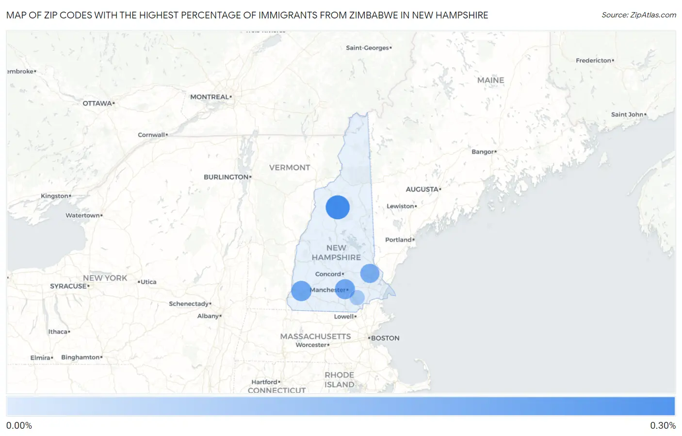 Zip Codes with the Highest Percentage of Immigrants from Zimbabwe in New Hampshire Map