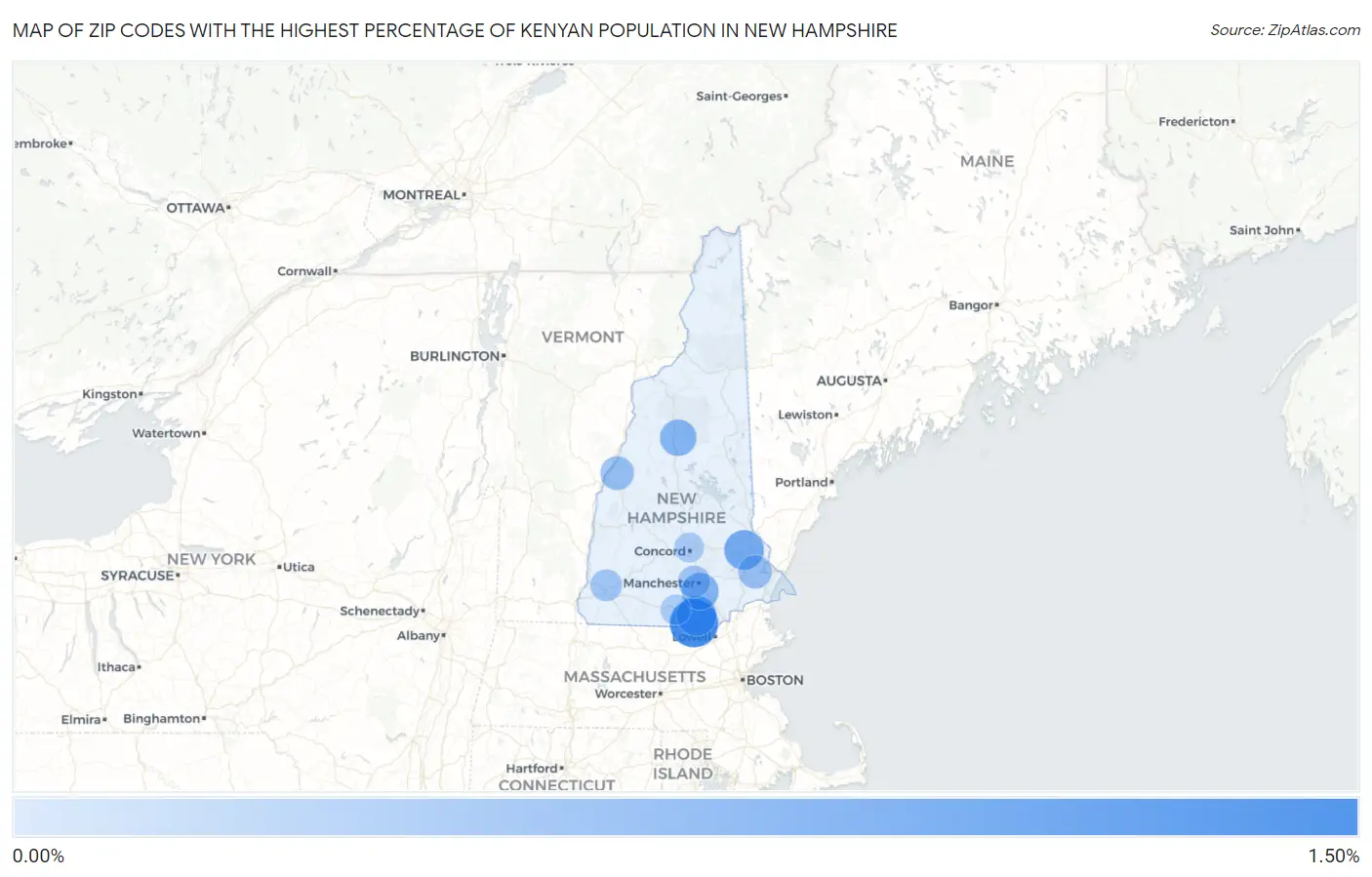 Zip Codes with the Highest Percentage of Kenyan Population in New Hampshire Map