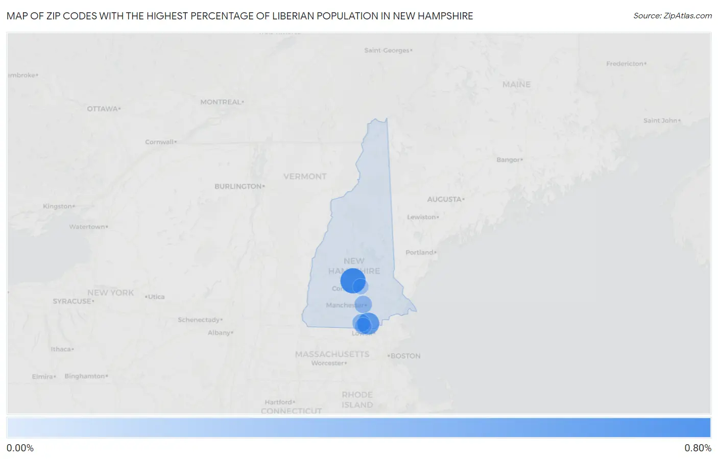 Zip Codes with the Highest Percentage of Liberian Population in New Hampshire Map