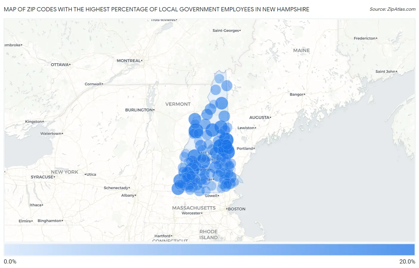 Zip Codes with the Highest Percentage of Local Government Employees in New Hampshire Map