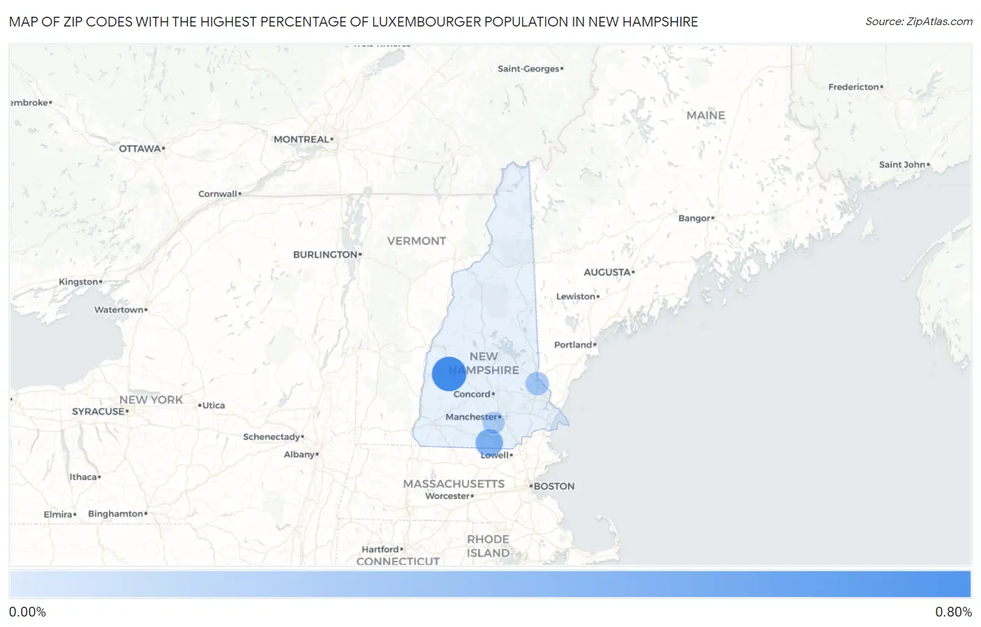 Zip Codes with the Highest Percentage of Luxembourger Population in New Hampshire Map