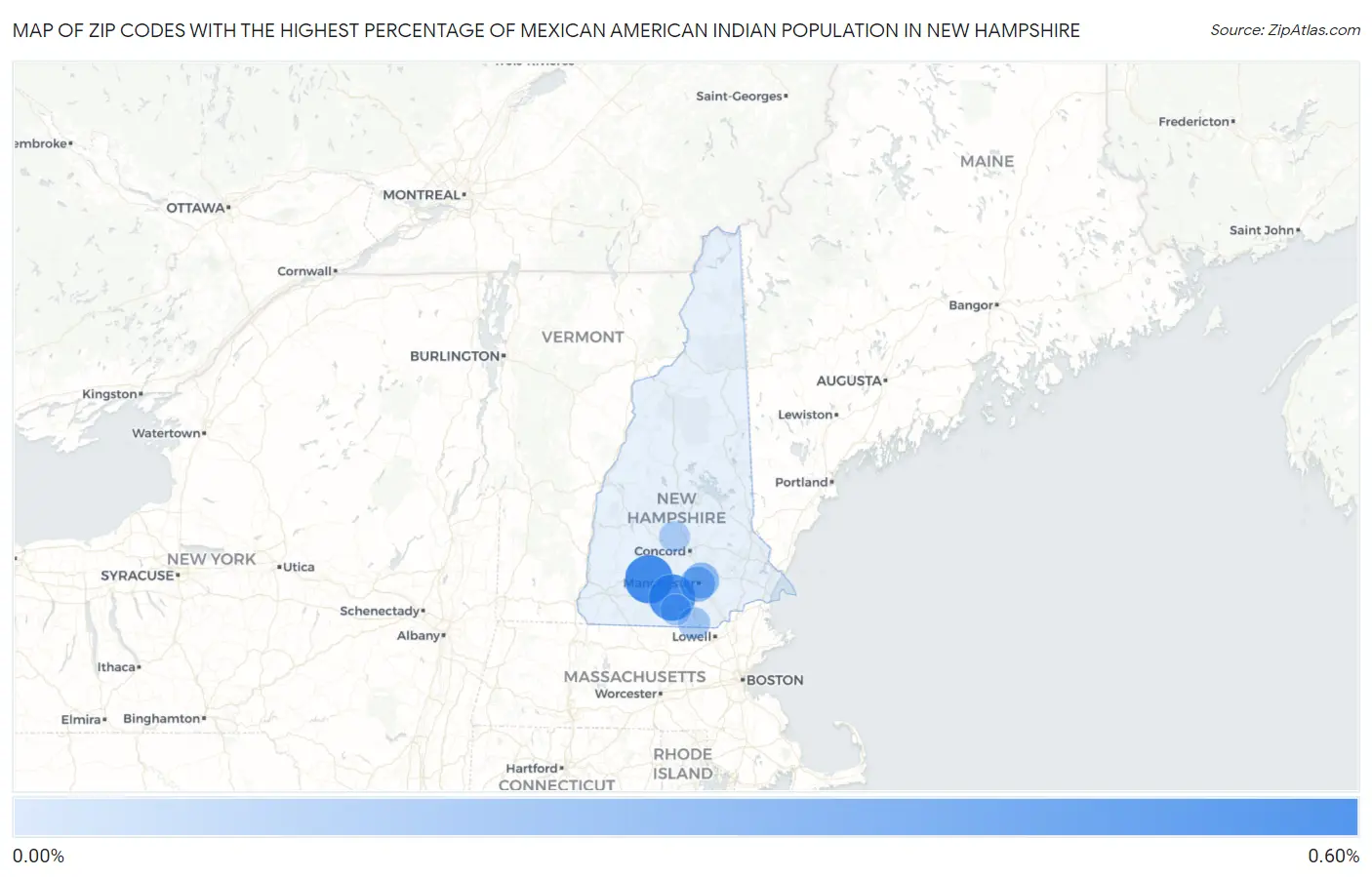 Zip Codes with the Highest Percentage of Mexican American Indian Population in New Hampshire Map