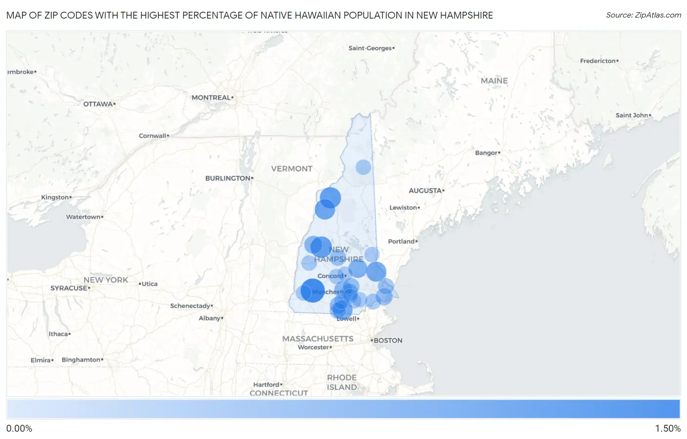 Zip Codes with the Highest Percentage of Native Hawaiian Population in New Hampshire Map