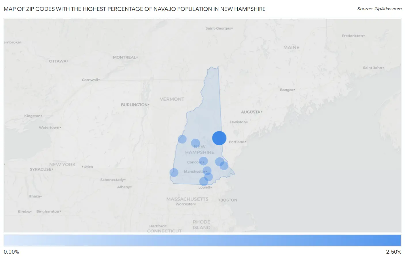Zip Codes with the Highest Percentage of Navajo Population in New Hampshire Map