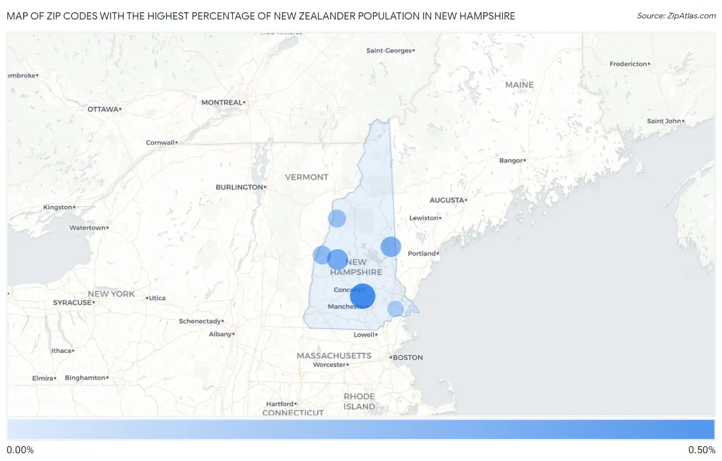Zip Codes with the Highest Percentage of New Zealander Population in New Hampshire Map