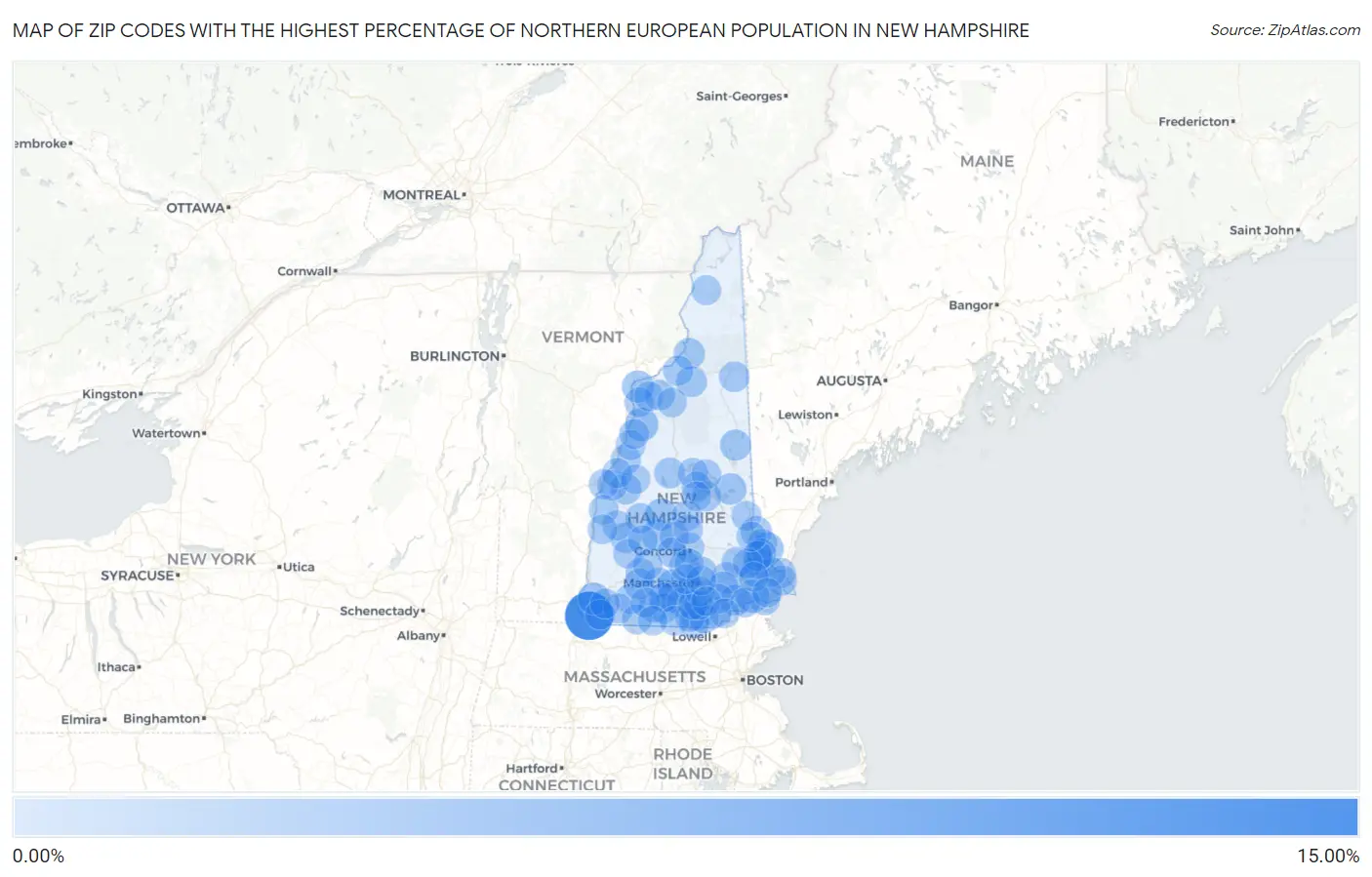 Zip Codes with the Highest Percentage of Northern European Population in New Hampshire Map
