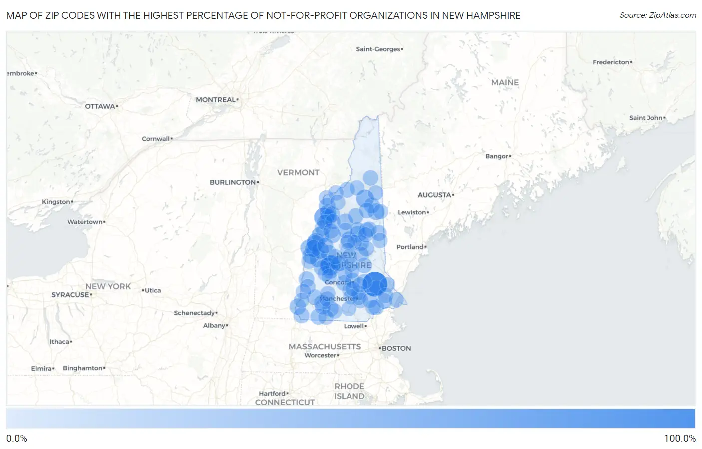 Zip Codes with the Highest Percentage of Not-for-profit Organizations in New Hampshire Map