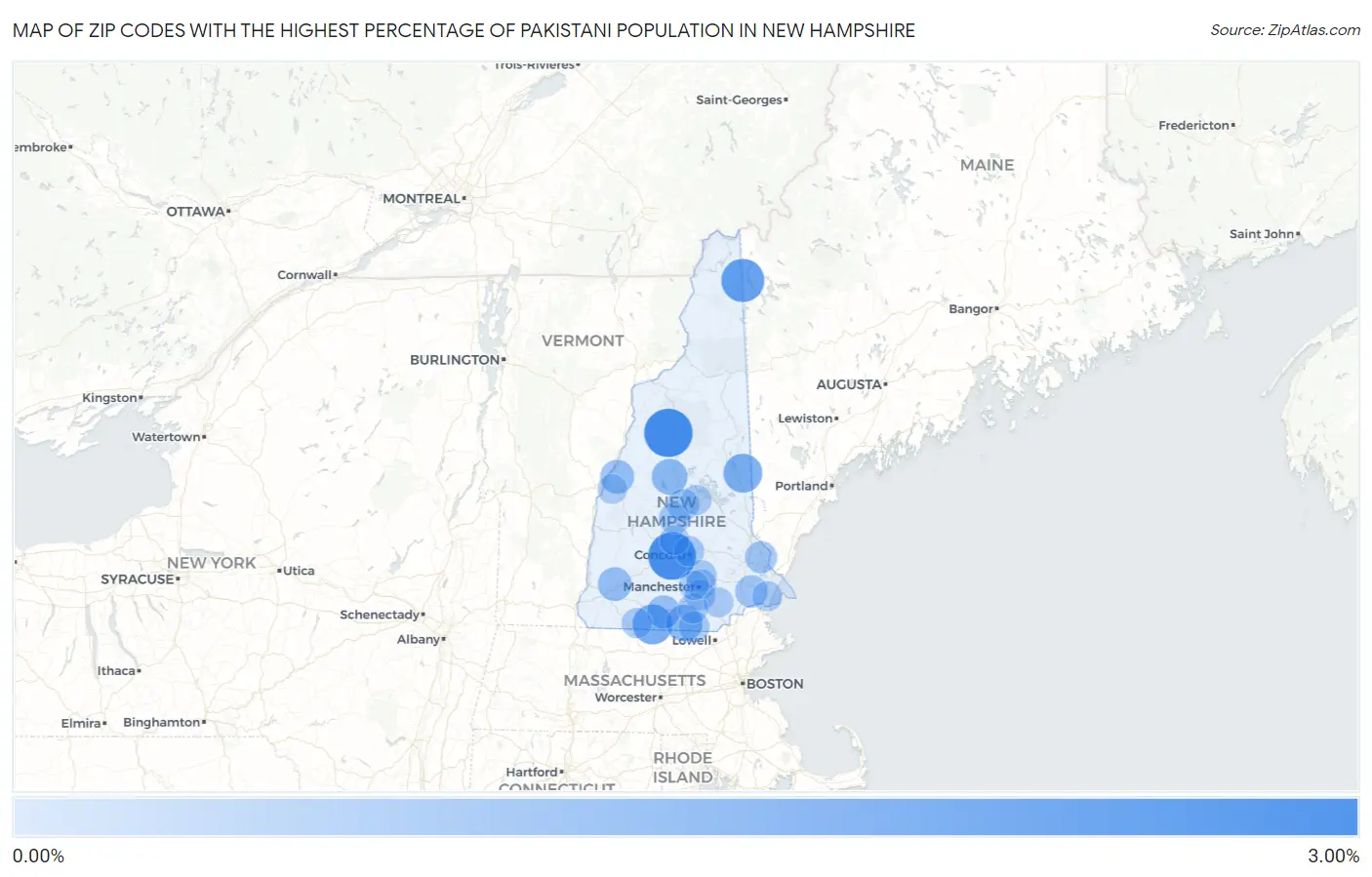 Zip Codes with the Highest Percentage of Pakistani Population in New Hampshire Map