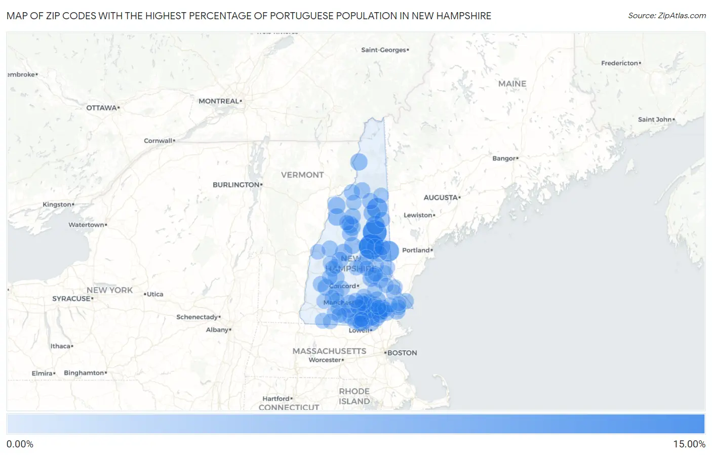 Zip Codes with the Highest Percentage of Portuguese Population in New Hampshire Map