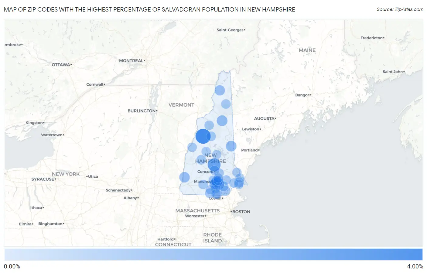 Zip Codes with the Highest Percentage of Salvadoran Population in New Hampshire Map