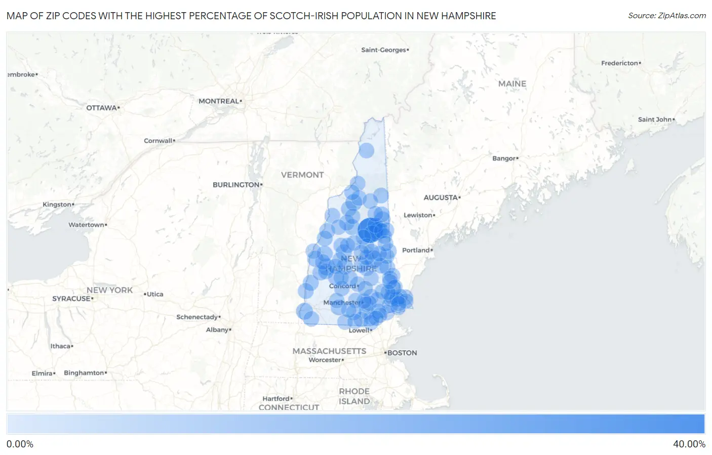 Zip Codes with the Highest Percentage of Scotch-Irish Population in New Hampshire Map
