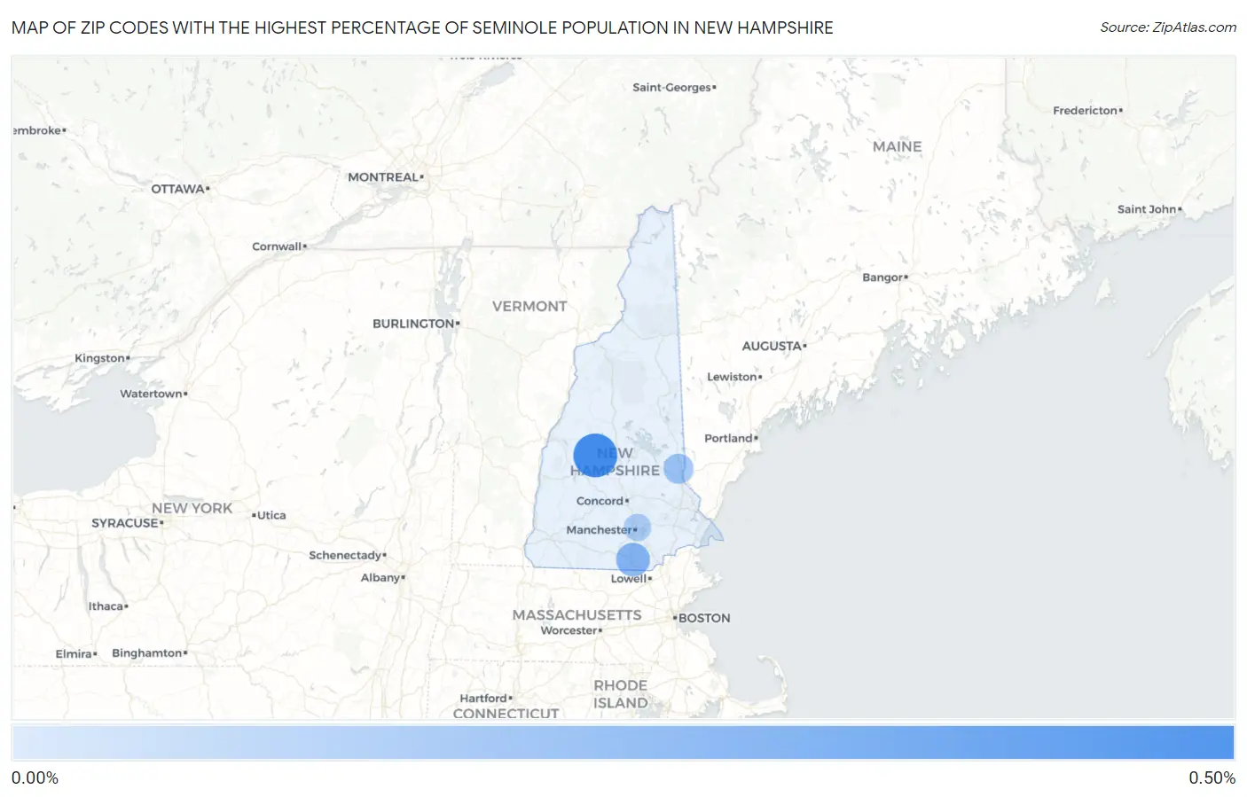 Zip Codes with the Highest Percentage of Seminole Population in New Hampshire Map