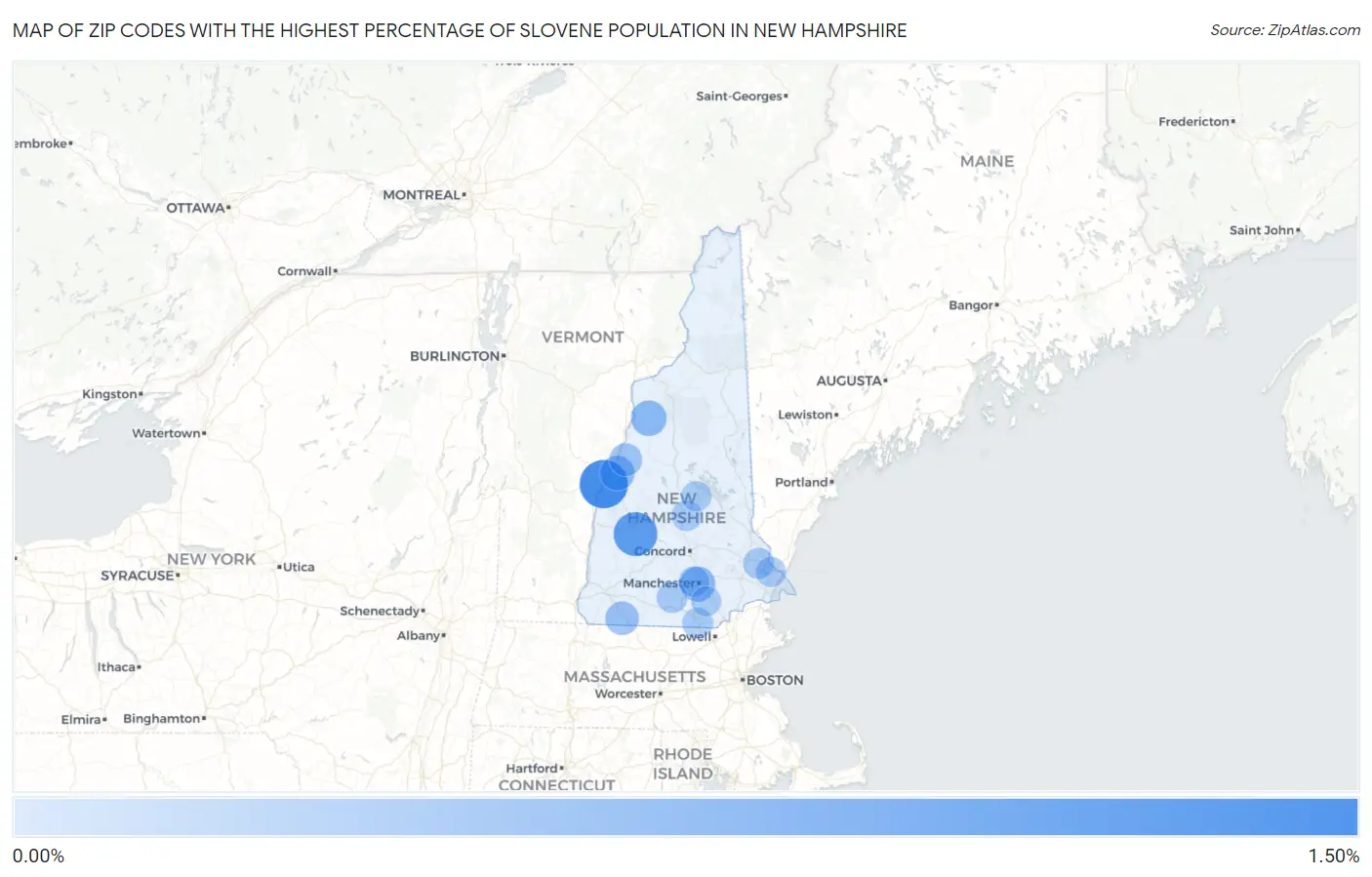 Zip Codes with the Highest Percentage of Slovene Population in New Hampshire Map
