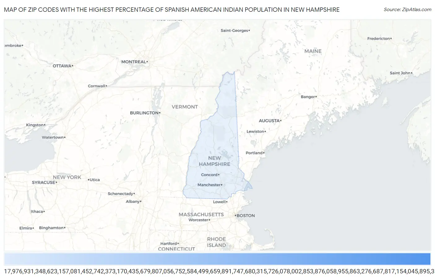 Zip Codes with the Highest Percentage of Spanish American Indian Population in New Hampshire Map