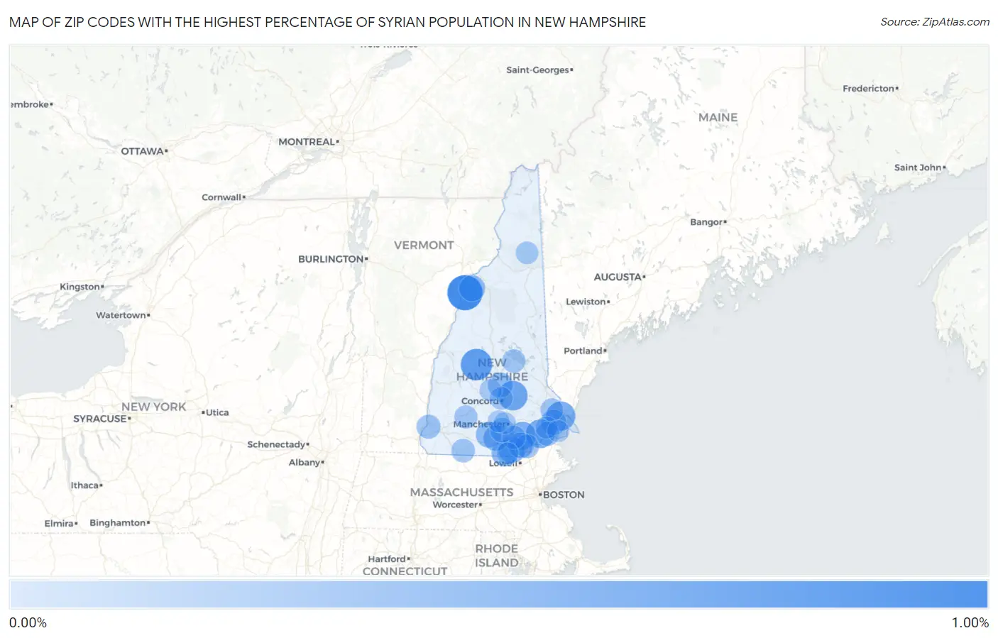 Zip Codes with the Highest Percentage of Syrian Population in New Hampshire Map