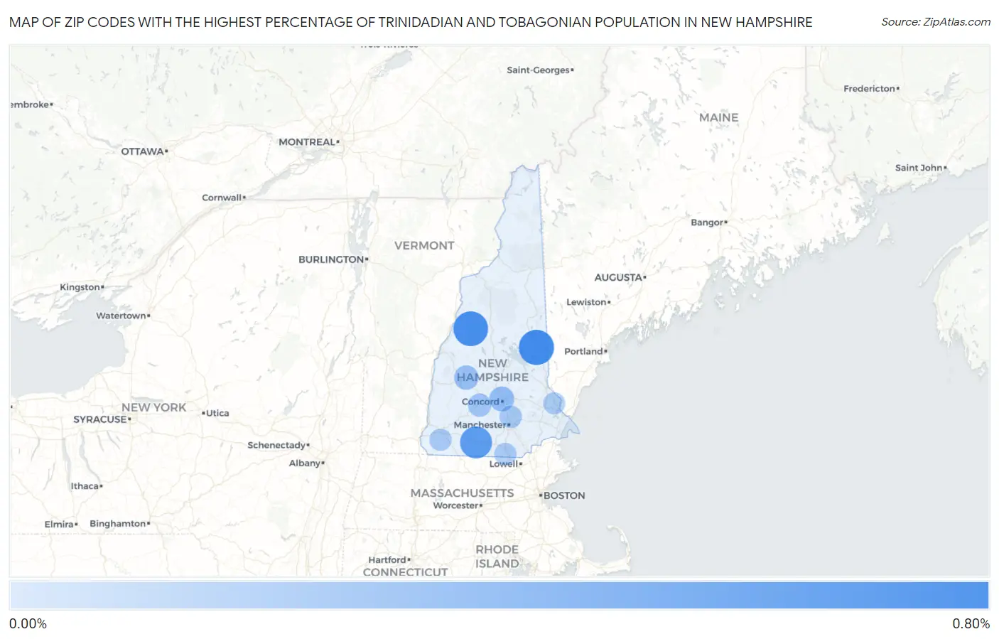 Zip Codes with the Highest Percentage of Trinidadian and Tobagonian Population in New Hampshire Map