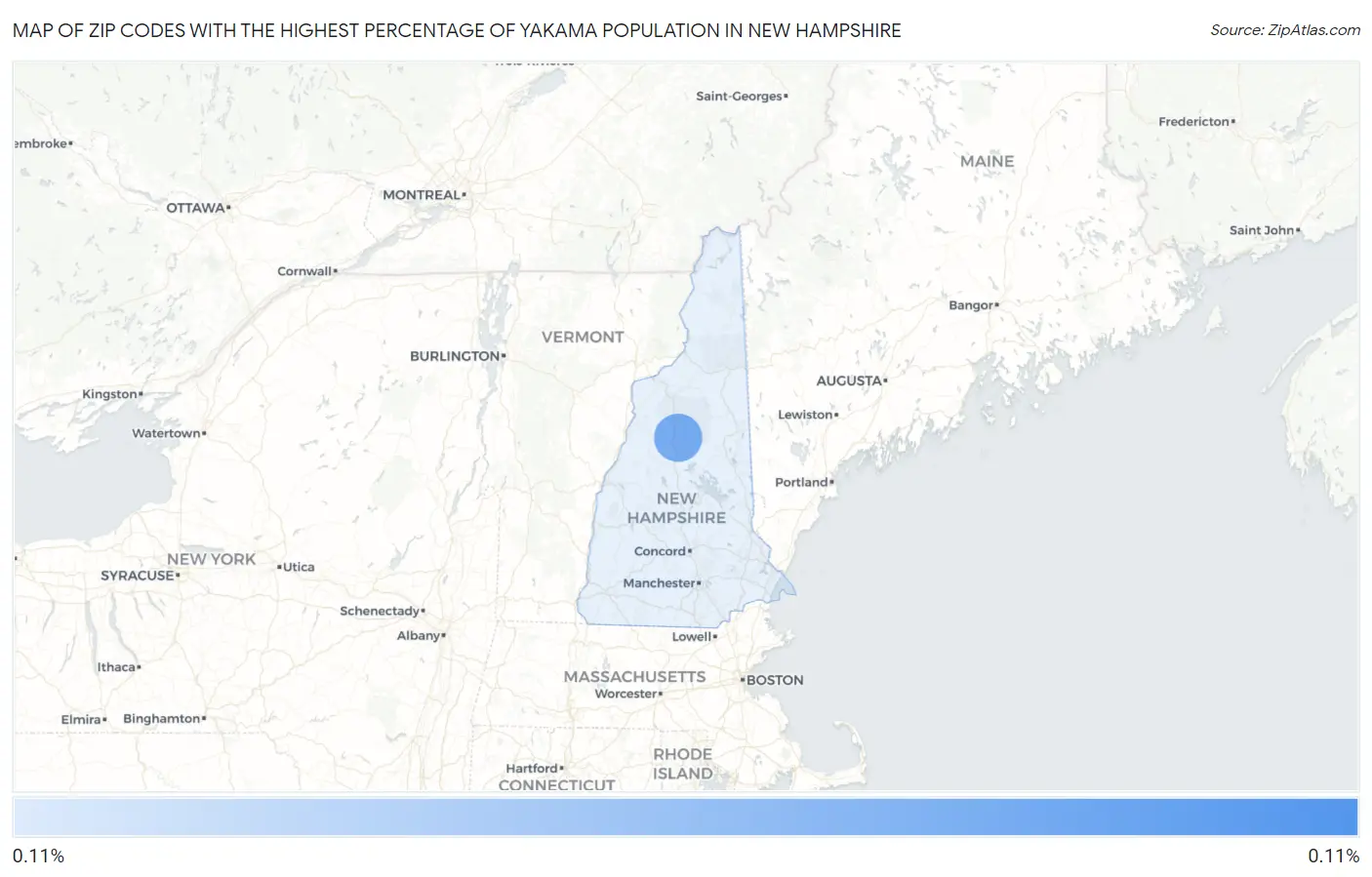 Zip Codes with the Highest Percentage of Yakama Population in New Hampshire Map