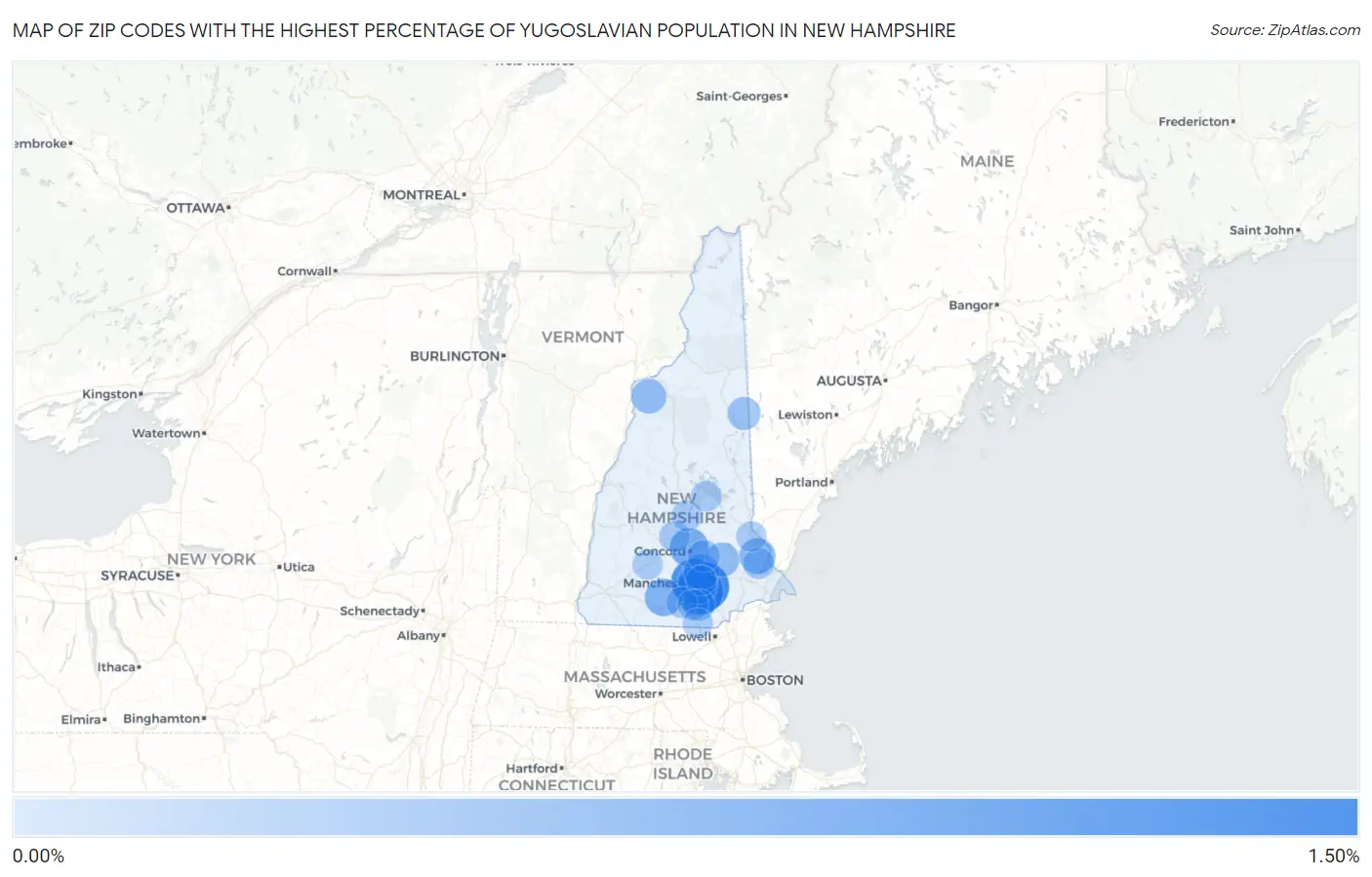 Zip Codes with the Highest Percentage of Yugoslavian Population in New Hampshire Map